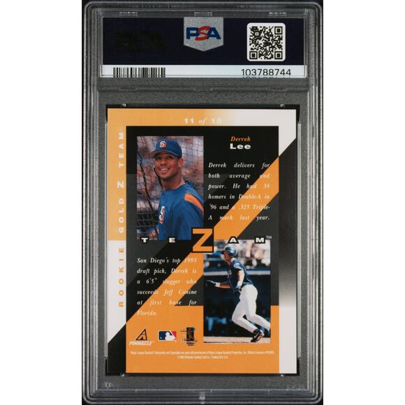 1998 Zenith Z-Team Gold #11 Derek Lee RC PSA 10 Gem Mint San Diego Padres Pop 1 - Picture 2 of 5